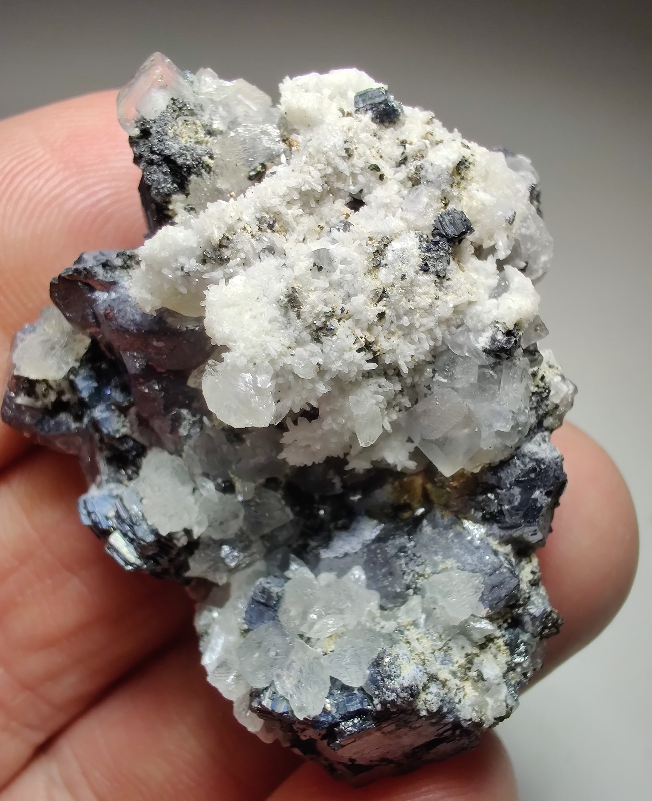 Excellent Fluorite and Calcite crystals on Galena, fluorescent. Peru? 48 grams.