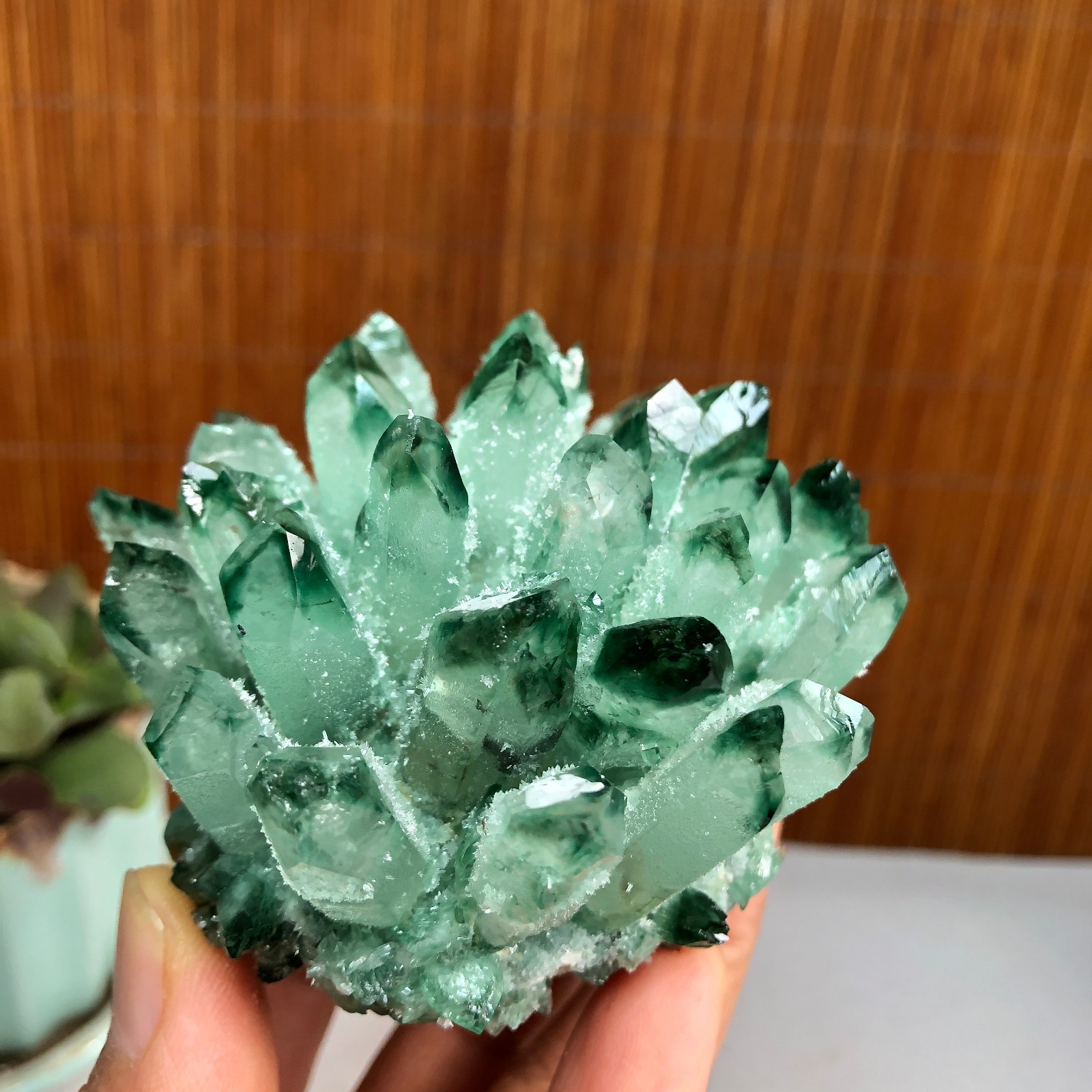 New Find Green Phantom Quartz Crystal Cluster Mineral Specimen 224g A1491