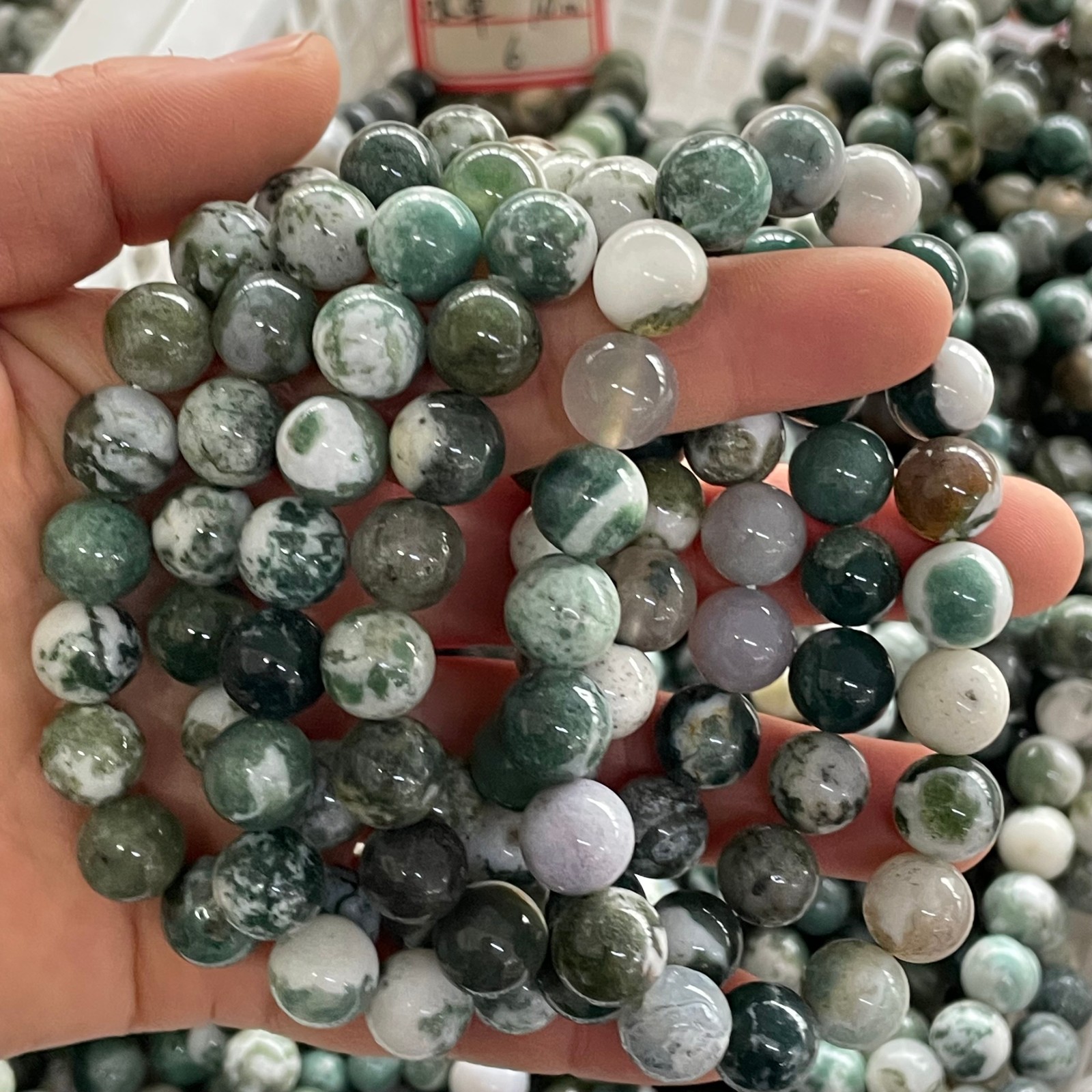 10mm 10pcs Water Grass Agate Bead Stretch Bracelet