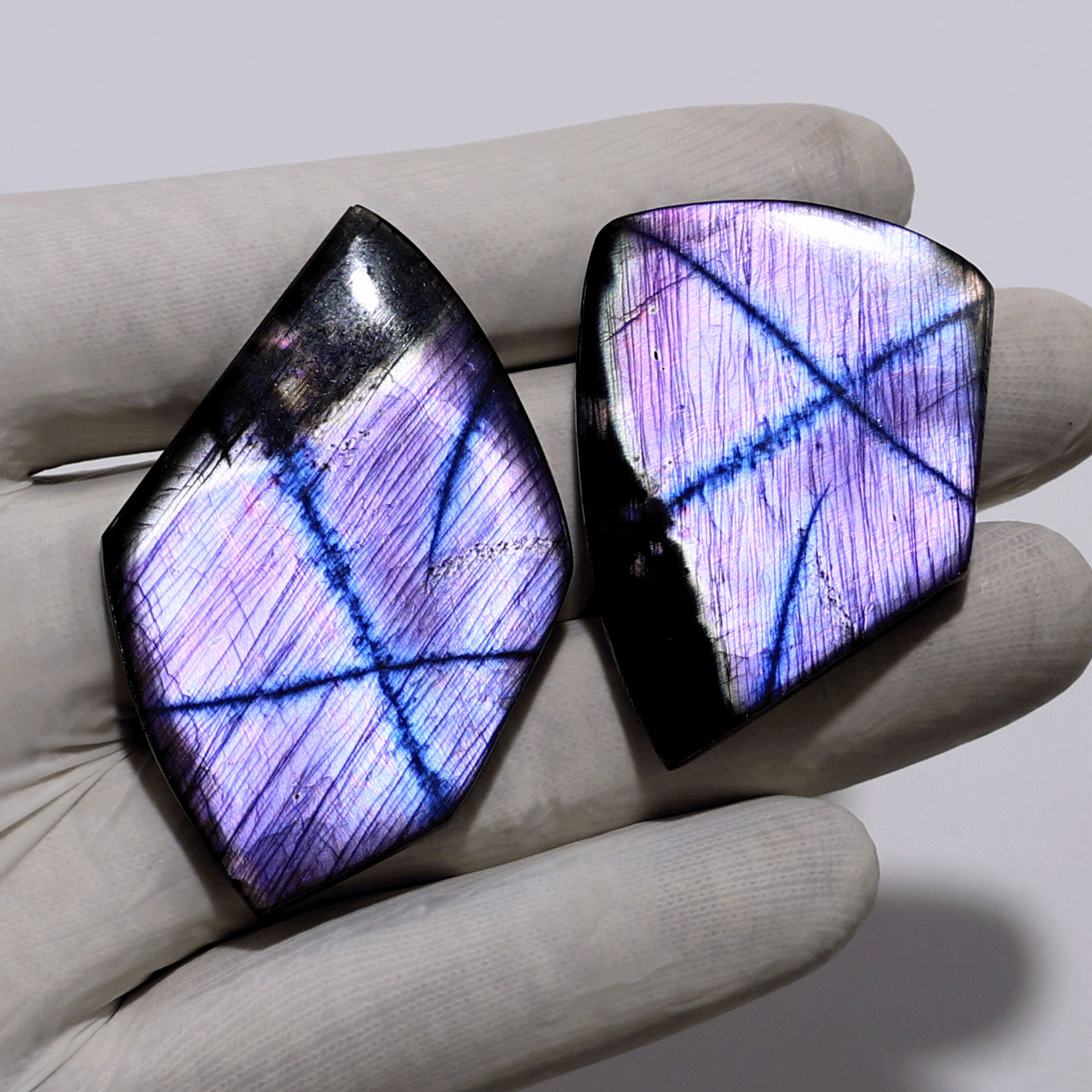 The Violet Cross of Light | Rare Purple Labradorite Twin Slabs | Matched Crystal