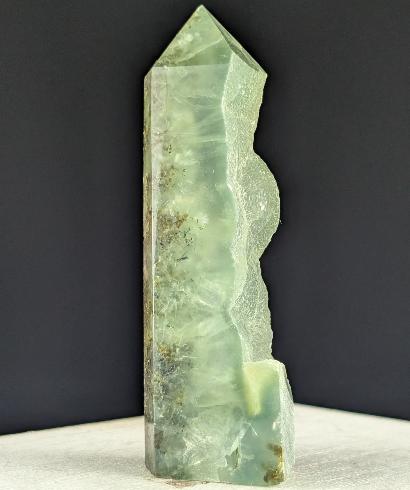 Prehnite Tower Point Crystal Raw Side Gemstone Wand Chakra