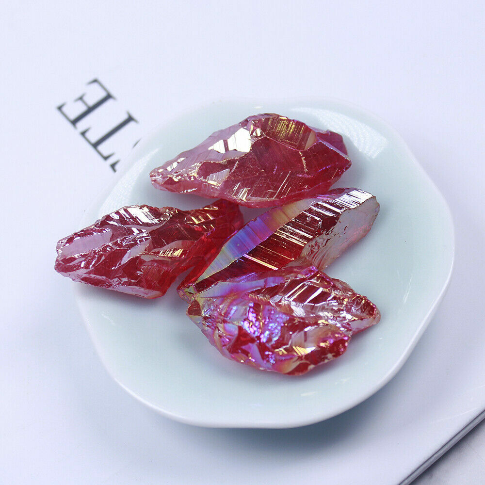 50~100g Red Titanium Rainbow Lemurian Aura Quartz Crystal Reiki Healing Stone^