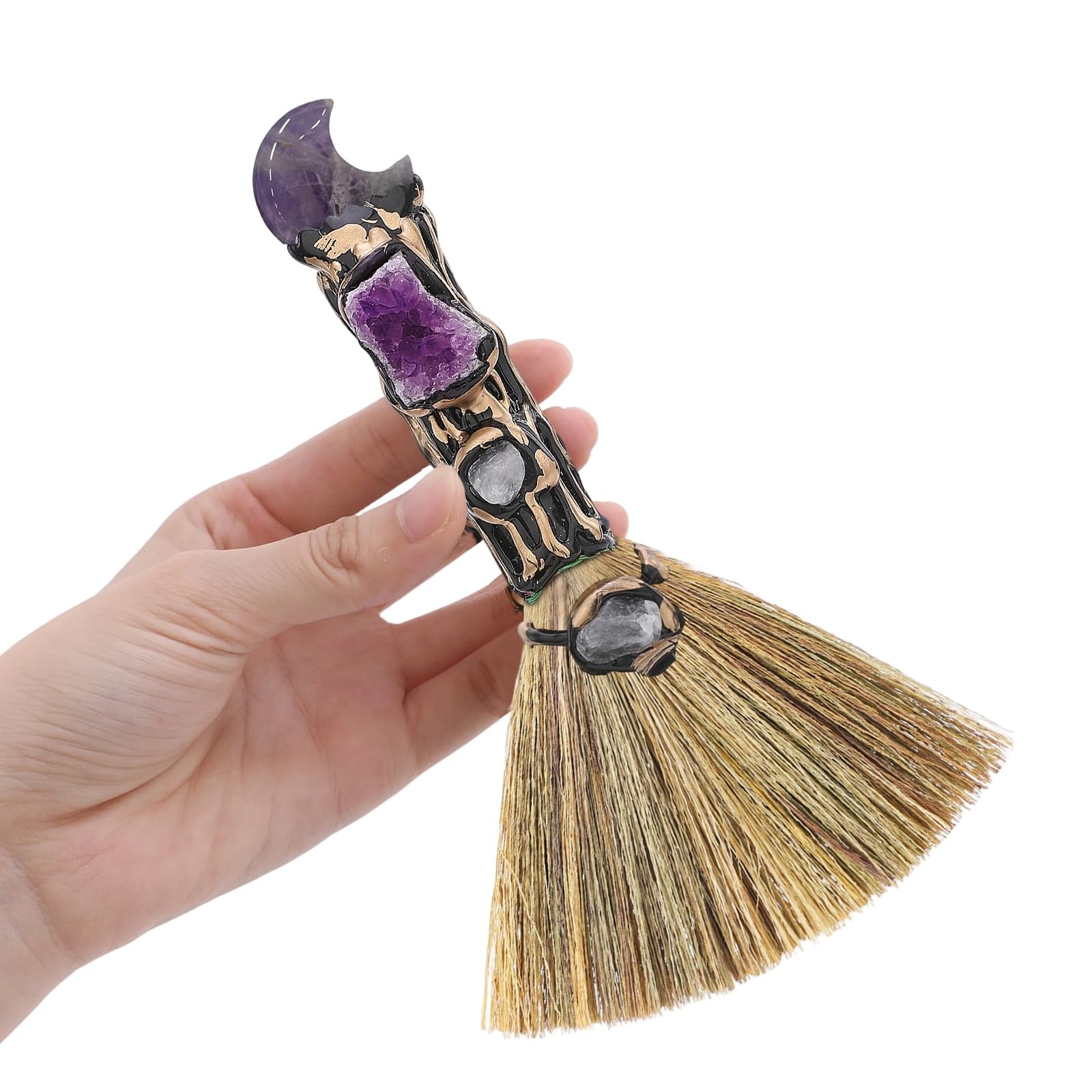 RENEMEGO Crystal Witch Altar Broom Witchcraft Supplies with Moon Design Amet…