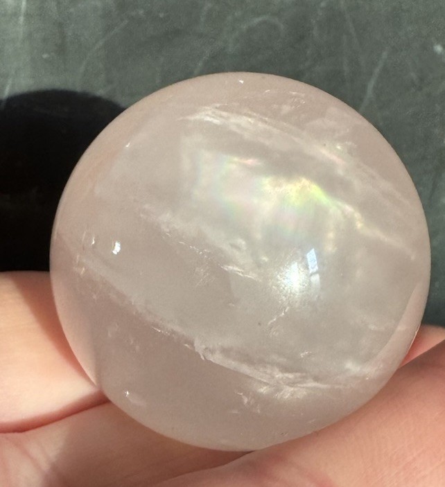 40mm Rose Quartz Ball Polished Stone with Rainbow Inclusion Pale Pink Beautiful