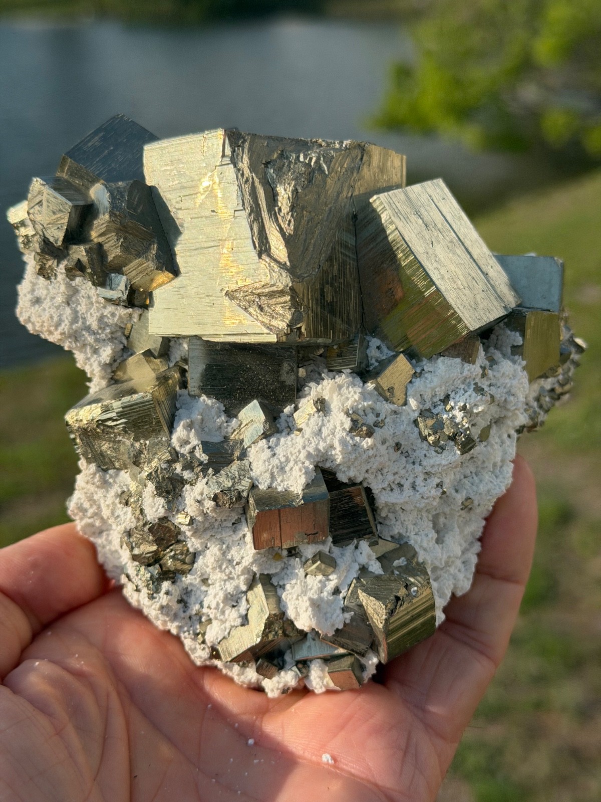 AA PYRITE Crystal CUBE Cluster Huanzala Mine Peru 2.9 LBS 3 3/4″ High x 5″