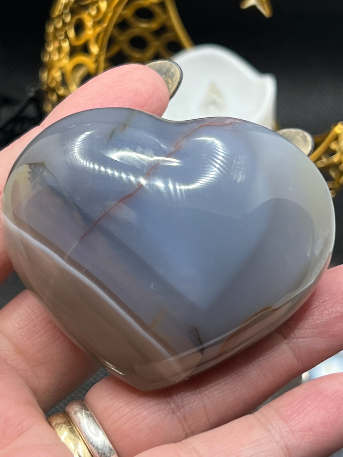 Natural Orca agate chunky carved heart bigger palm stone l@@K