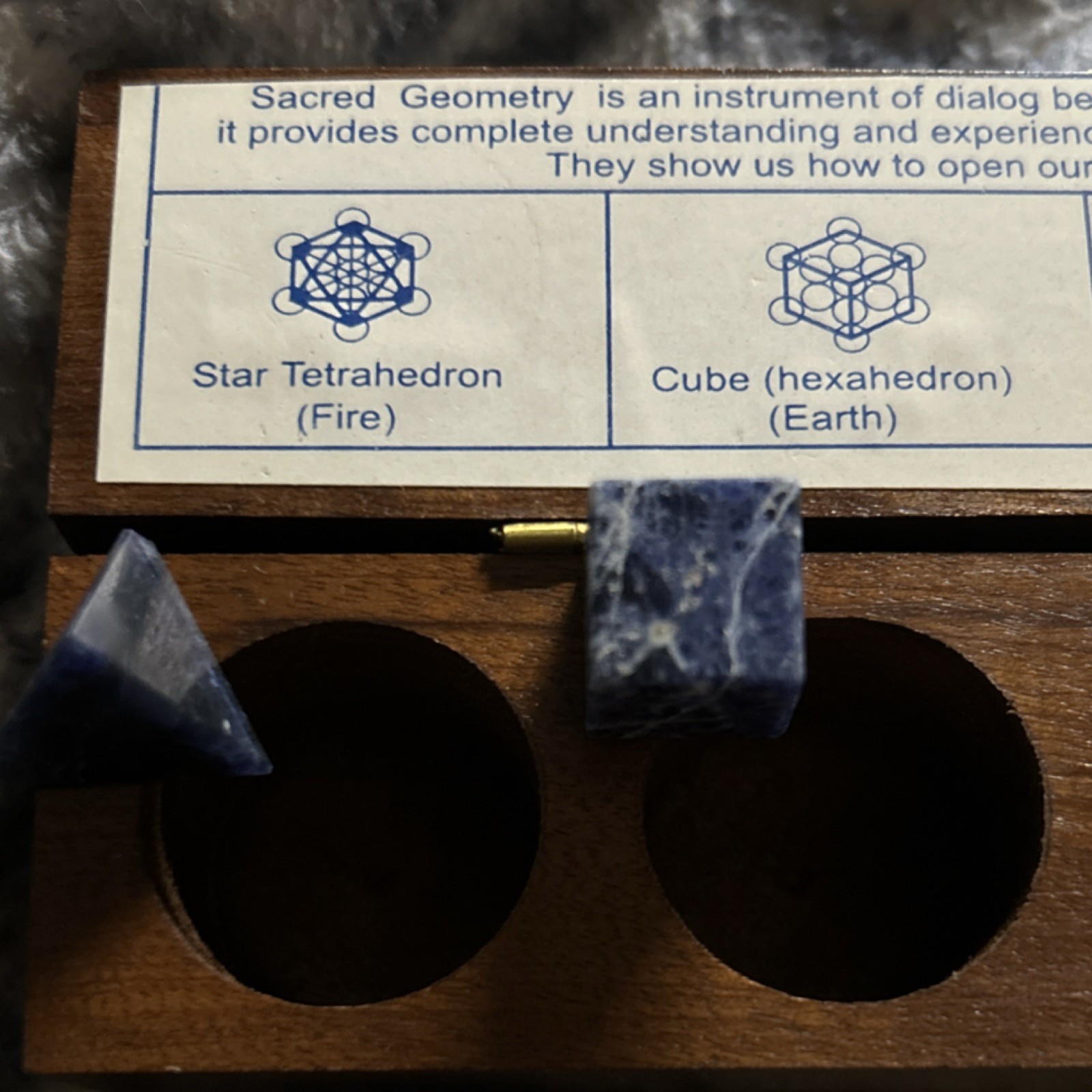 5-Piece Sodalite Sacred Geometry Platonic Solids Set w/ Wooden Display Box