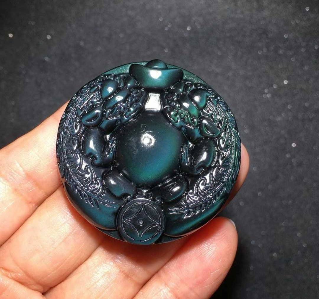 1pc Natural rainbow obsidian Quartz Carved pendant Crystal Reiki decor gift