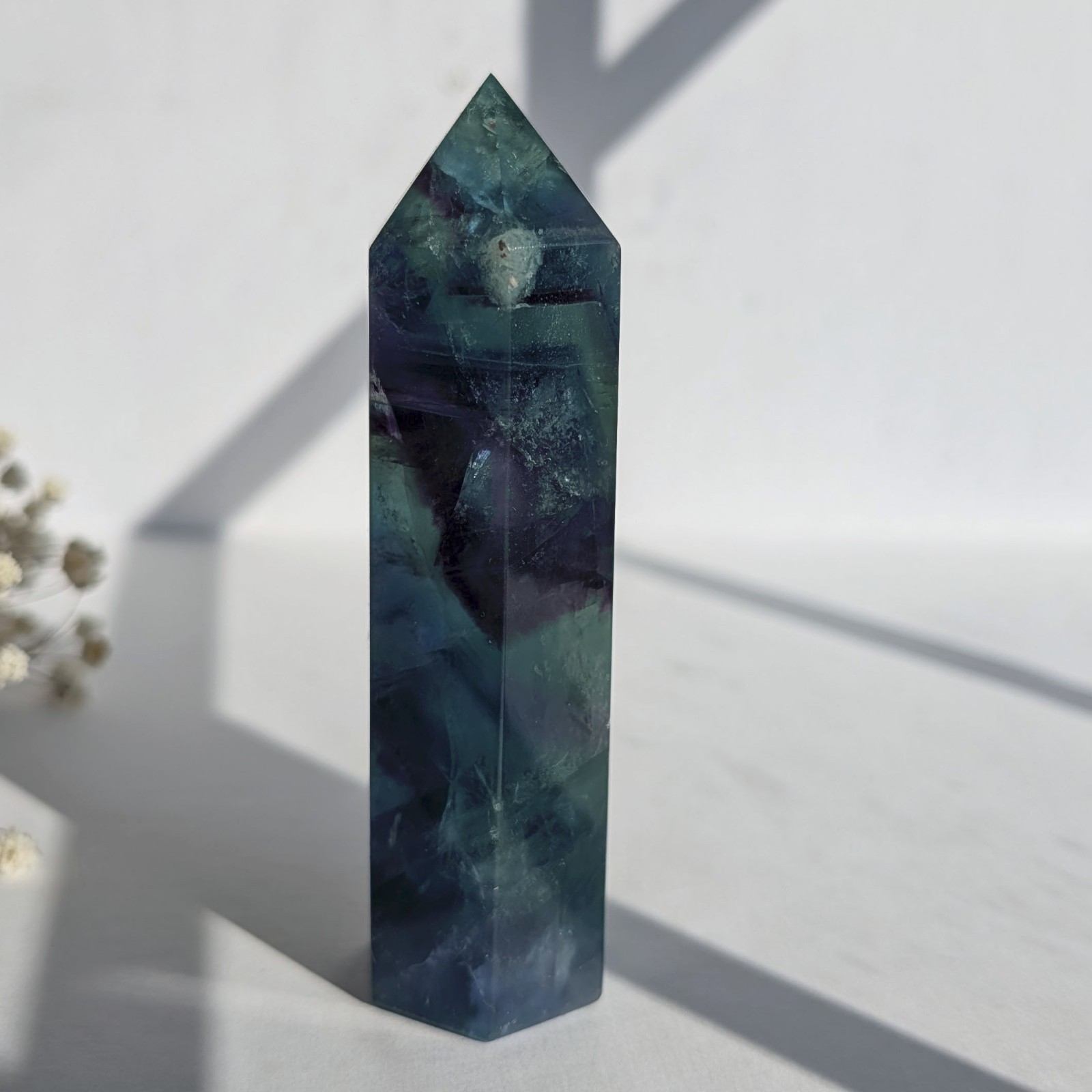 4″ rainbow fluorite tower, teal purple green blue fluorite crystal generator