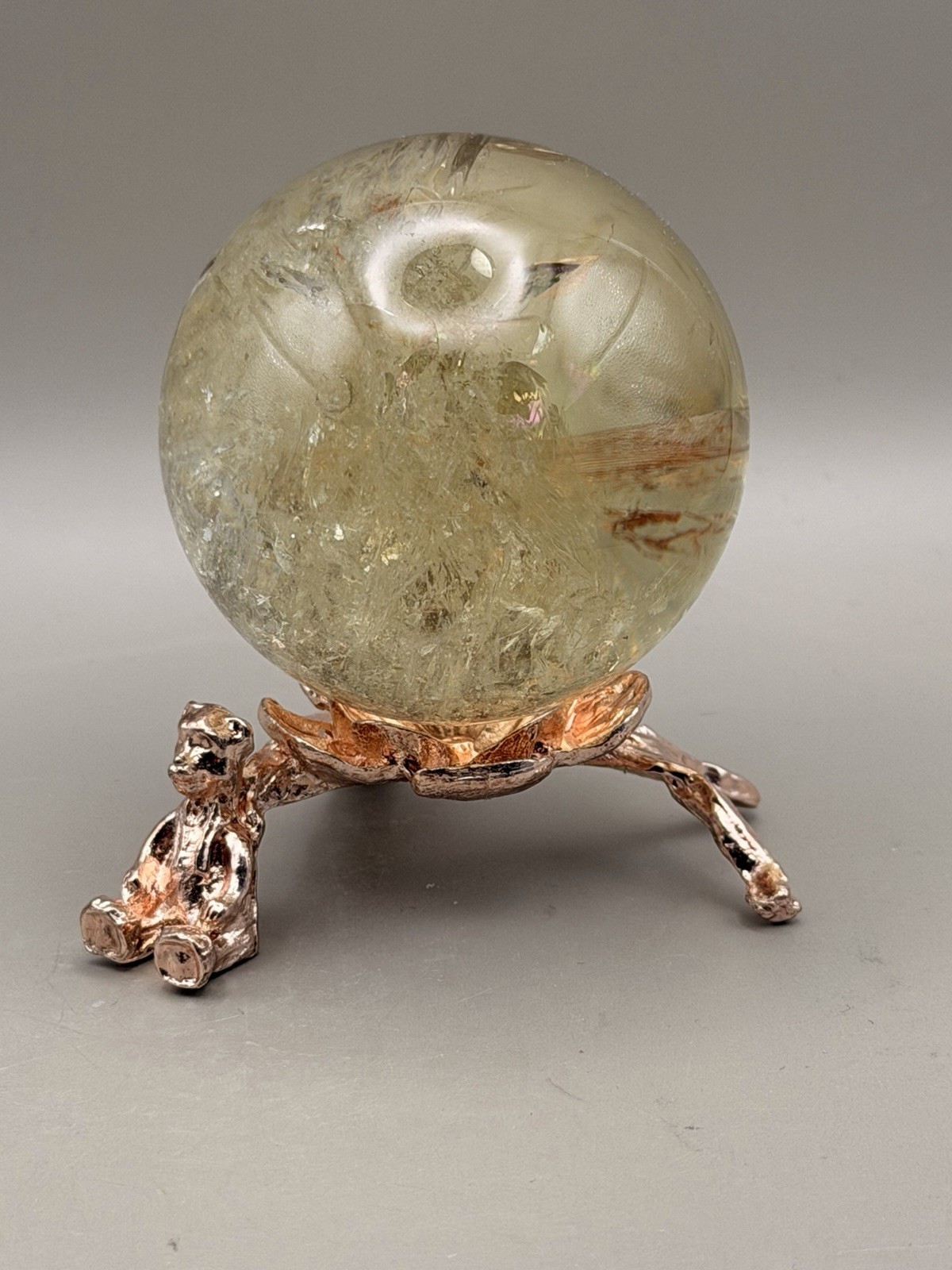 Rose Gold Flower Teddy Bear Sphere Holder Stand
