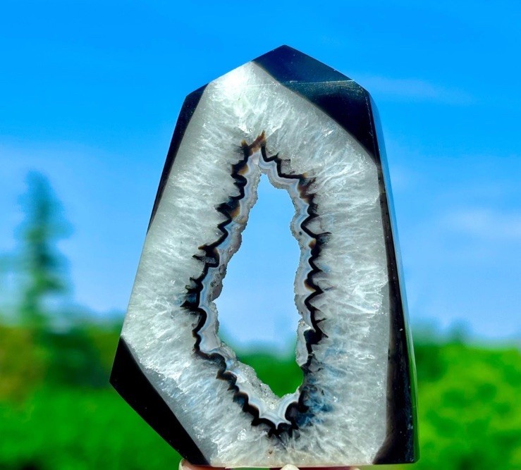 98G Natural black agate crystal cave obelisk crystal energy column healing gift