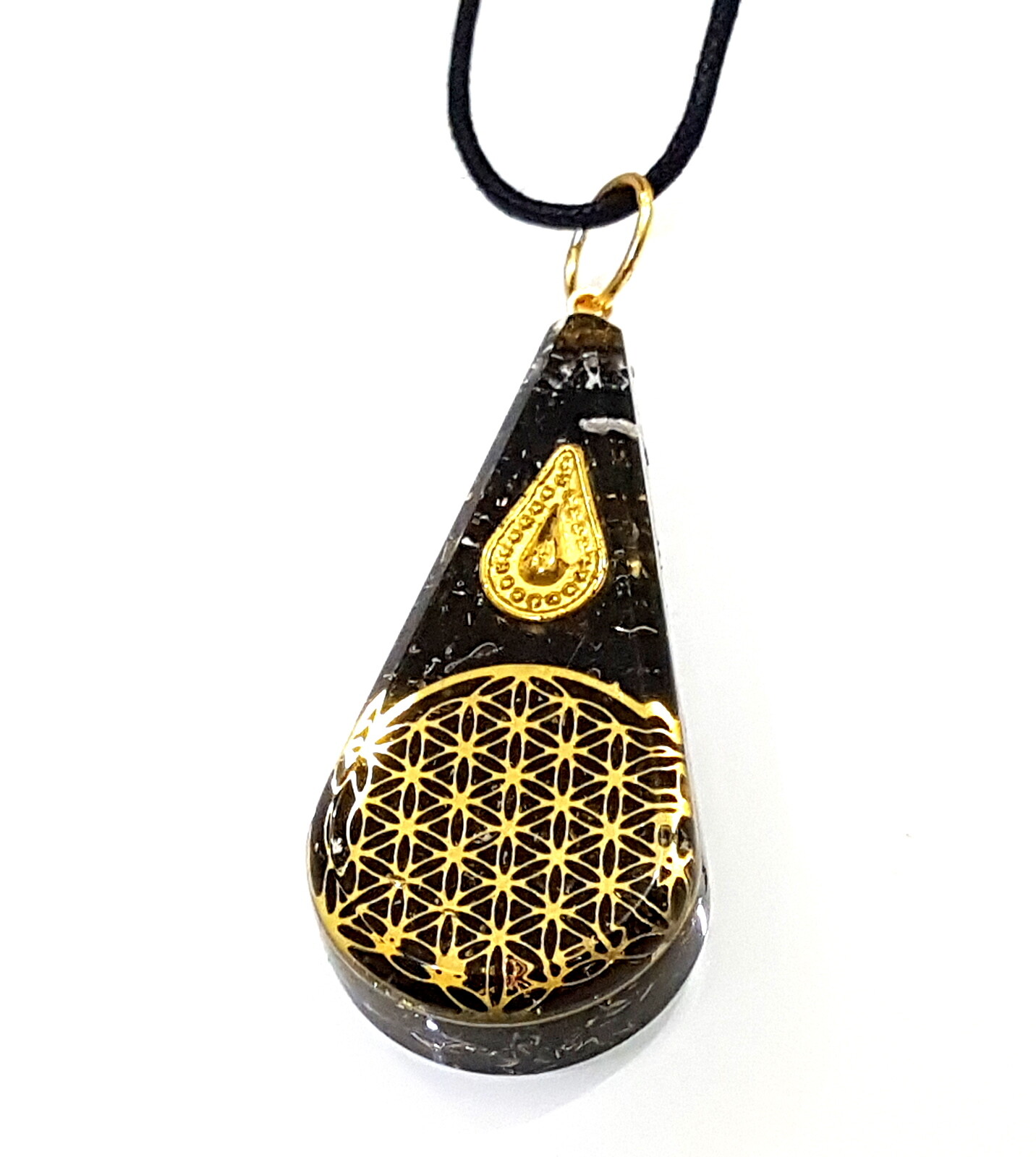 Flower of Life Sacred Geometry Black Tourmaline Orgone Pendant EMF Protection