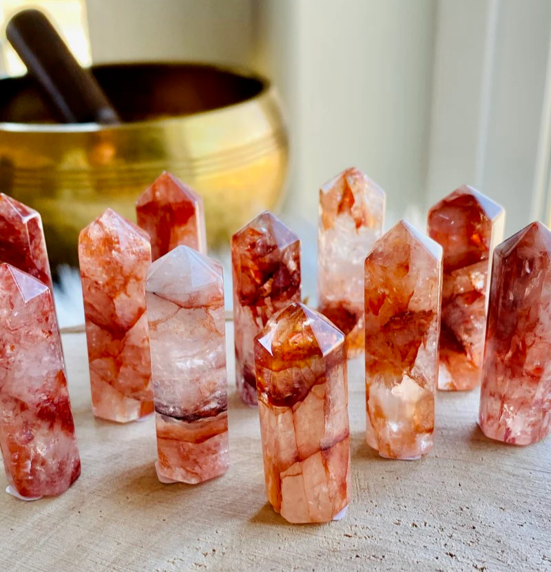 Fire Quartz Red Hematoid Tower Point Obelisk Healing Reiki Crystal Specimens