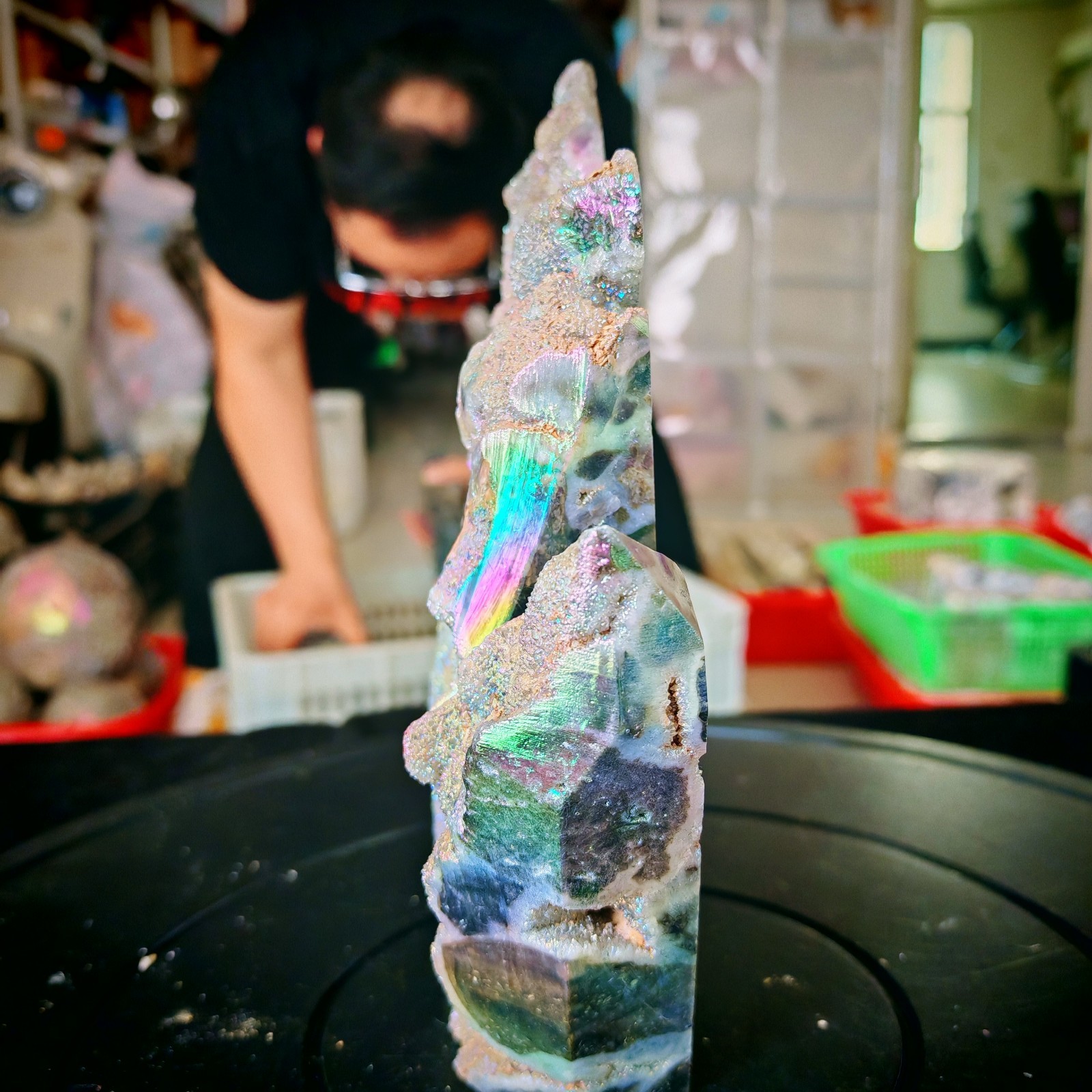 3.3LB natural electroplated sphalerite multi pointed column polishing 1.5kg