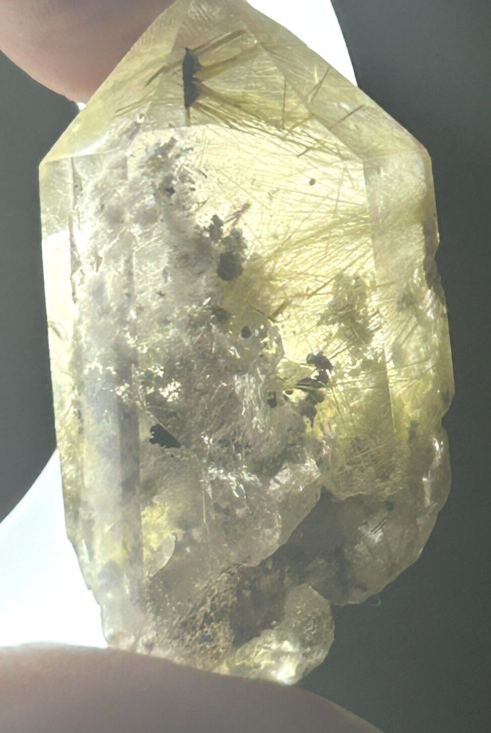 Clear Garden Quartz Semi-Polished Point With Gold Rutile and Hematite 25g/44.1mm
