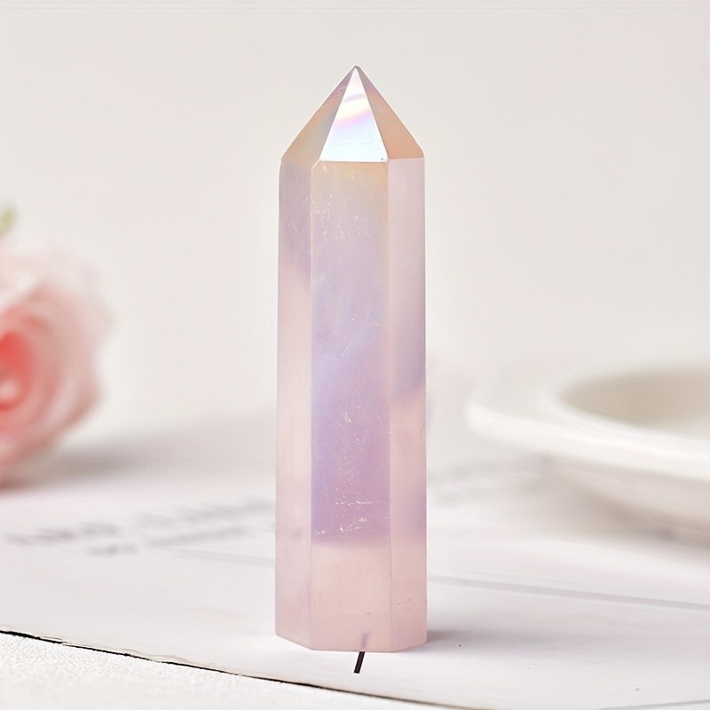 Angel Aura Rose Quartz Tower Single Point Wand Rainbow Crystal Home Decoration
