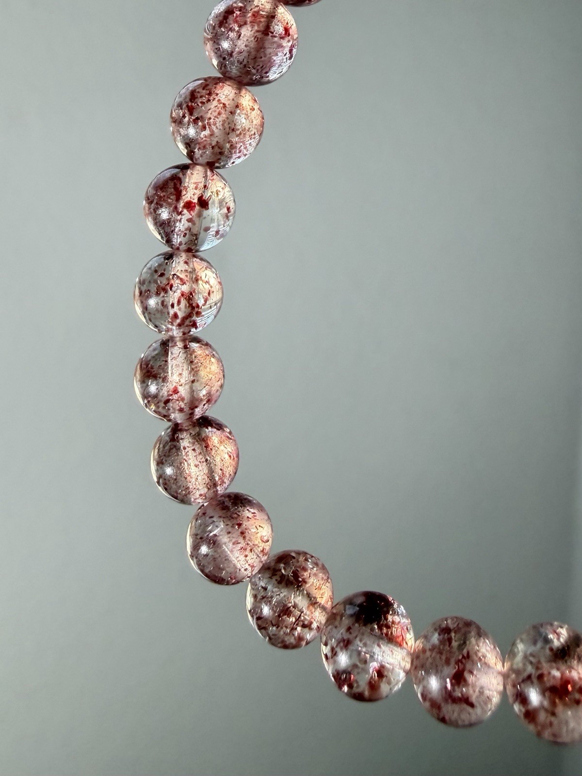 Natural Lepidocrocite in Clear Quartz Bracelet Pink Confetti Golden Strawberry