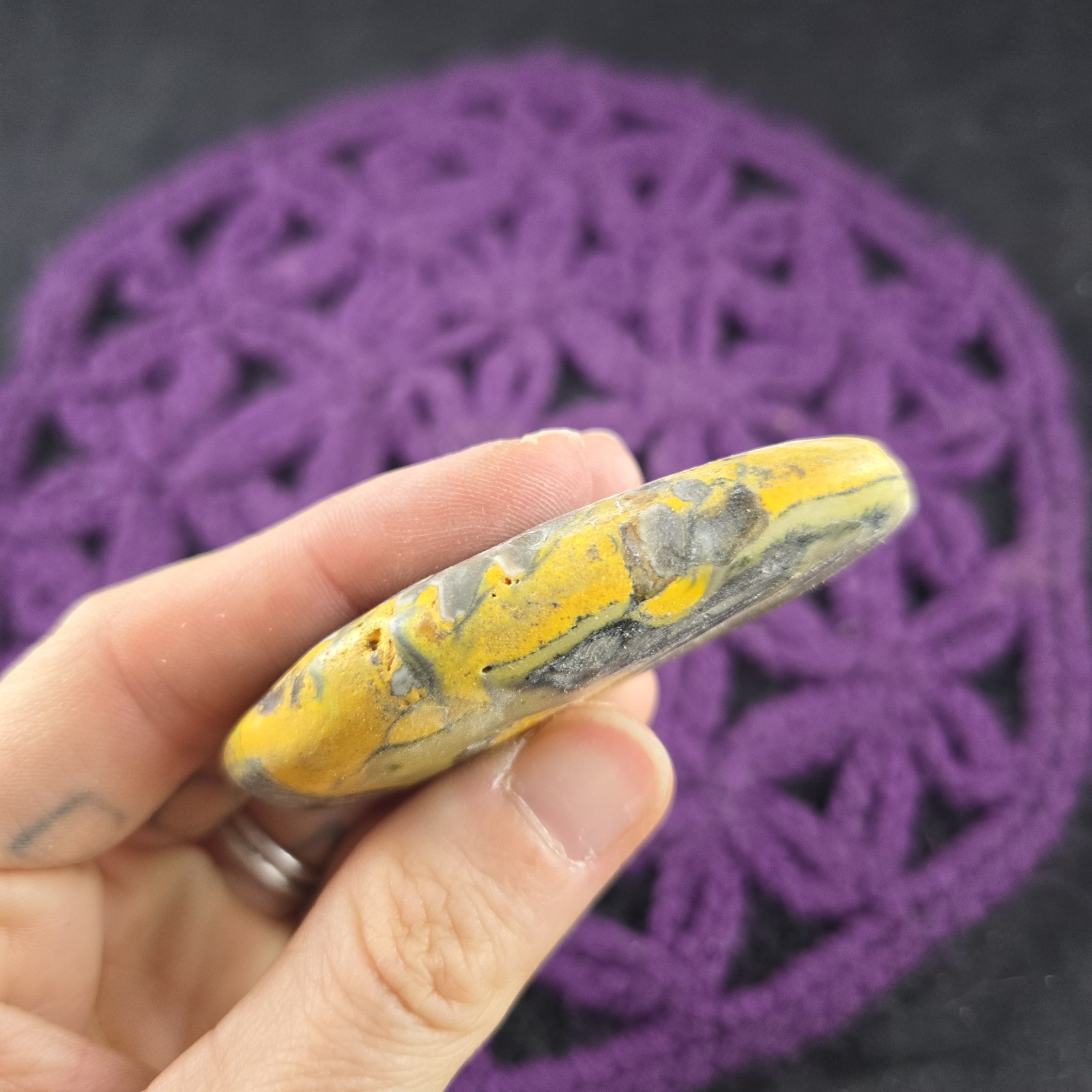Bumblebee Jasper Gallet Freeform Palmstone Crystal Palm Stones Yellow Grey