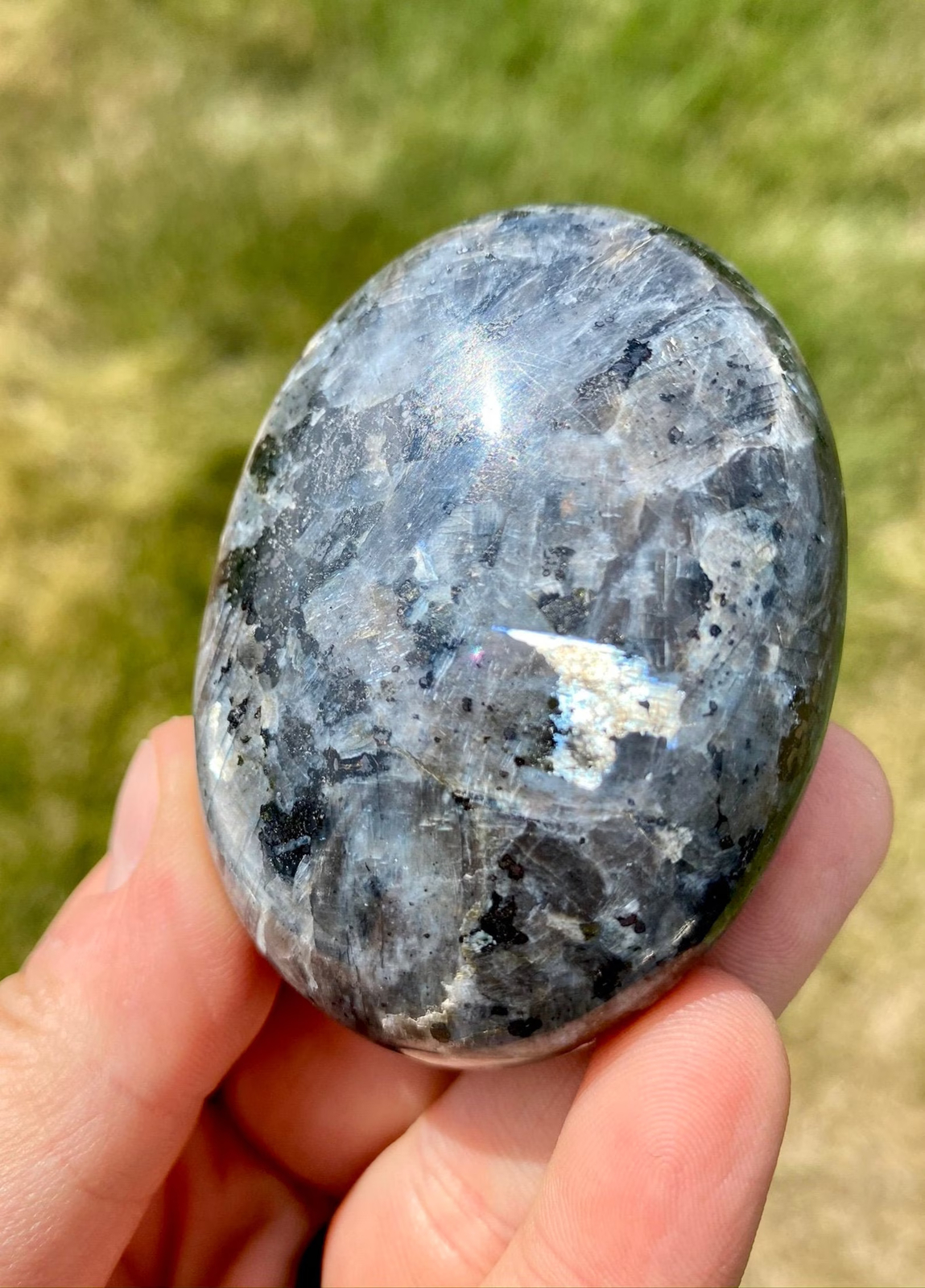 Larvikite Palm Stone – Polished Stone Oval, Natural Larvikite from Norway