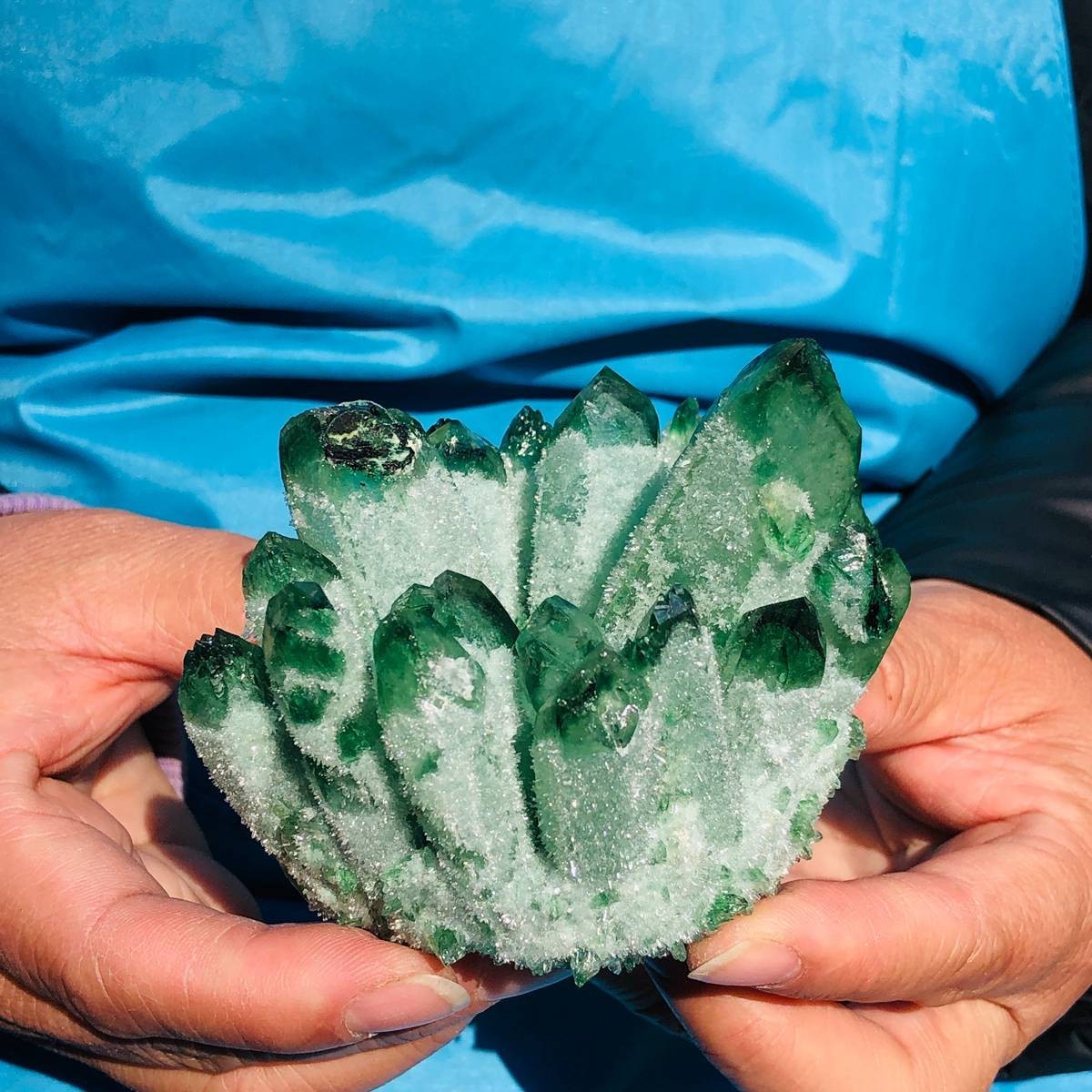 3pieces 2.53LB New Find green PhantomQuartz Crystal Cluster MineralSpecimen 3466