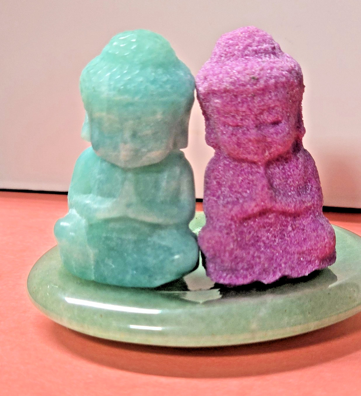 3 Pc Crystal Buddha Carving Set 1.5″ UV Reactive HoneyComb Ruby Green Aventurine