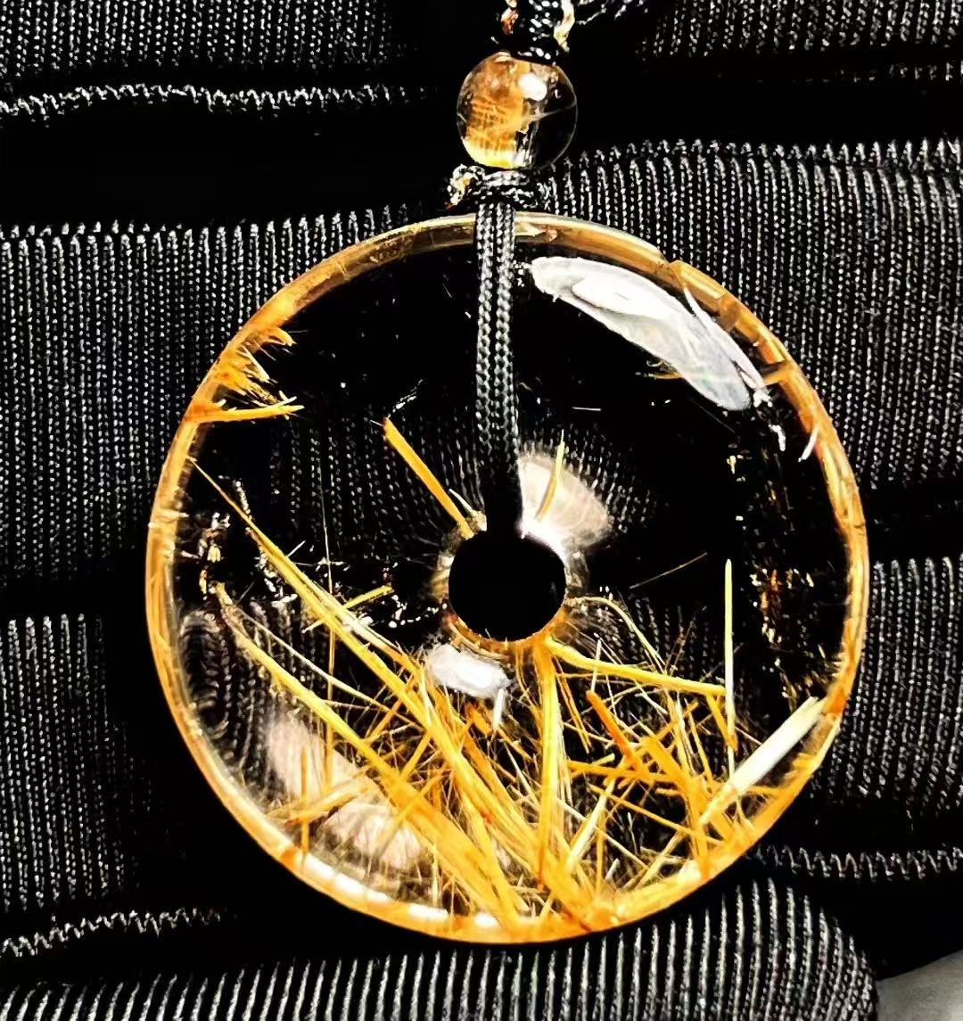 30*7mm Natural Gold Rutilated Quartz Titanium Crystal Reiki therapy Pendant 1pc