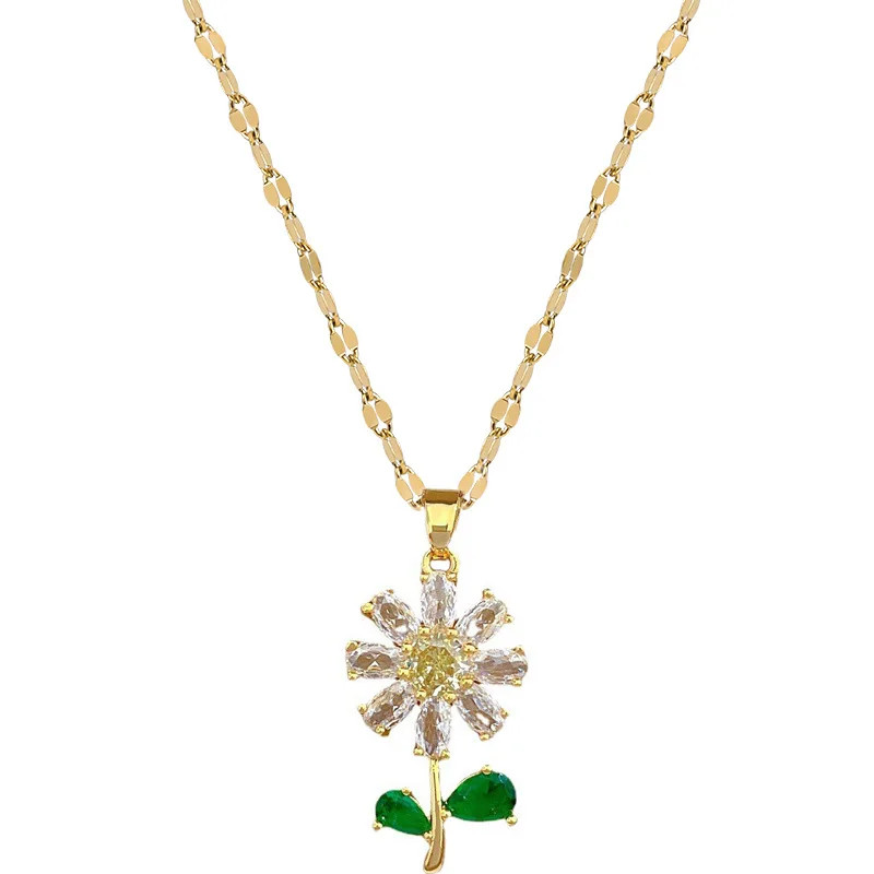 Women’s Fashion Jewelry Gold Cubic Zircon Sunflower Earrings Necklace Set Reiki