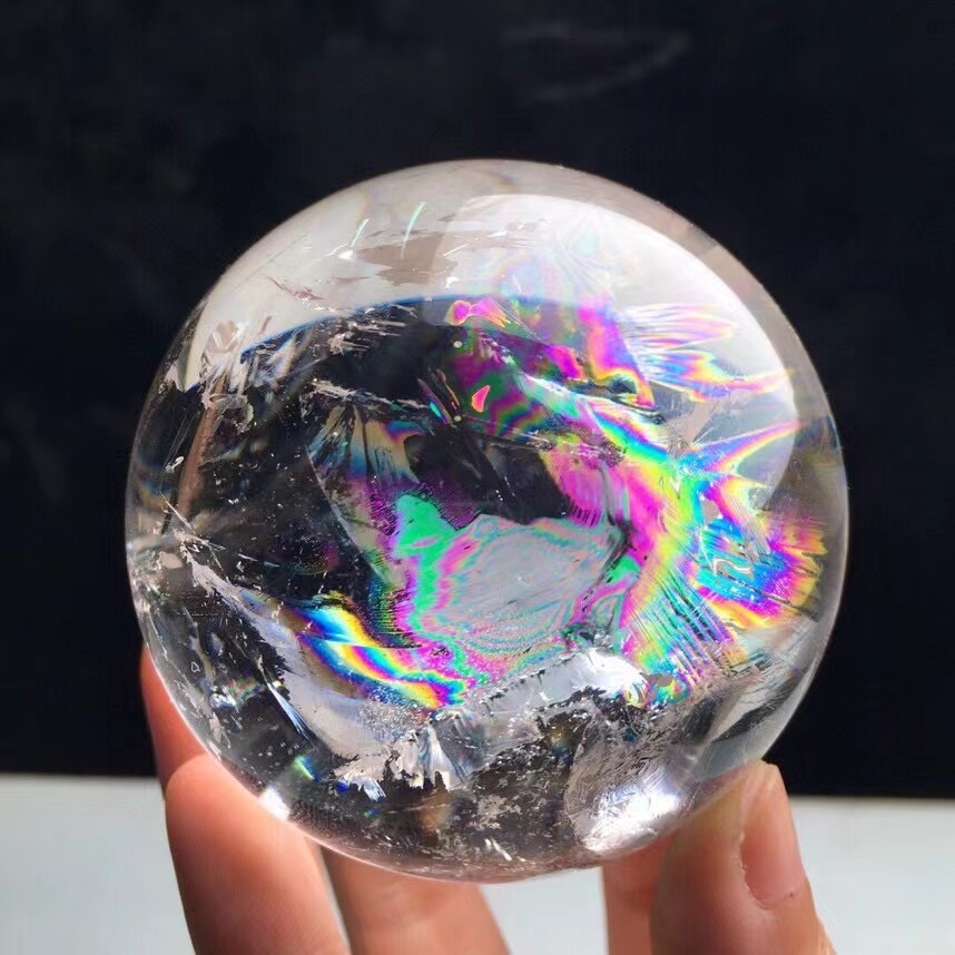 38mm Natural Clear Quartz Sphere Rainbow Crystals Ball Reiki Healing 0.94LB