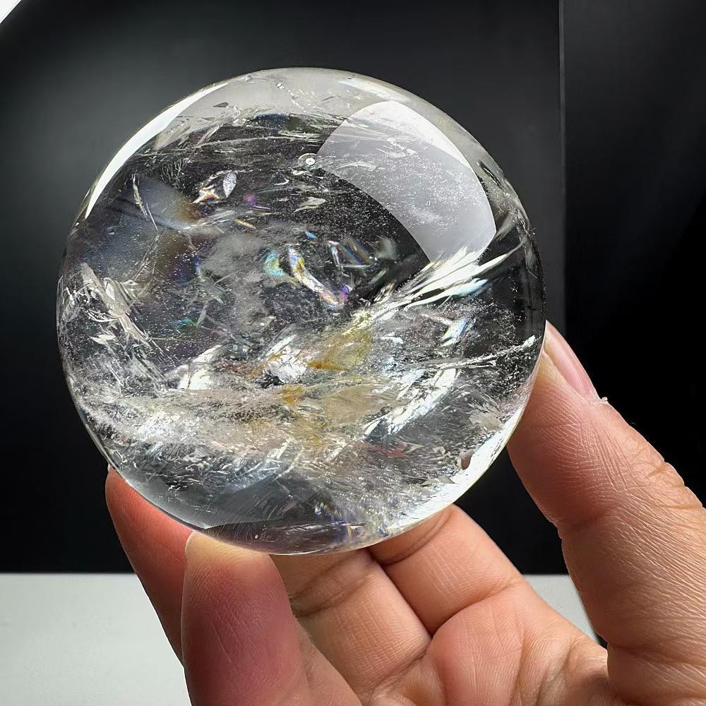 410g Natural Rainbow White Quartz Sphere Energy Crystal Ball Reiki healing Decor
