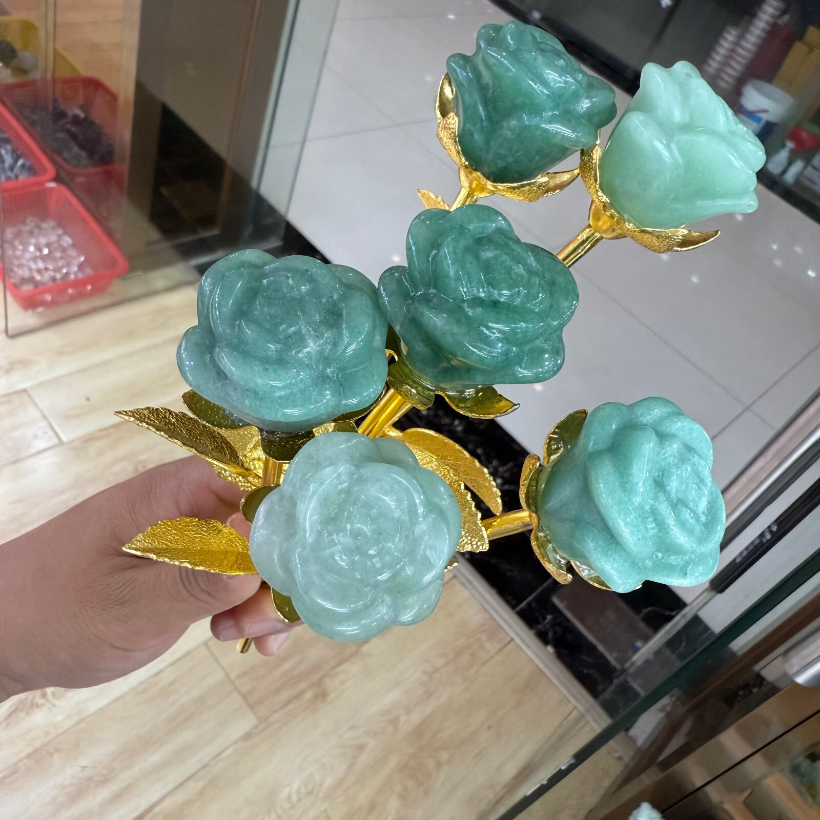 20cm natural crystal Green East Mausoleum Single head rose Decor heal Gift 1pc