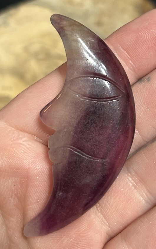 Fluorite Moon With Face Crystal Carving Polished Natural Stone
