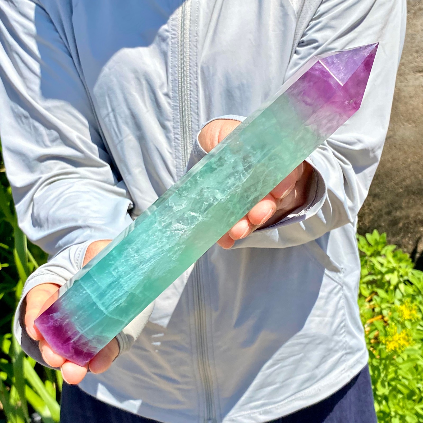 2.07LB Large Natural colored fluorite crystal column obelisk healing specimen