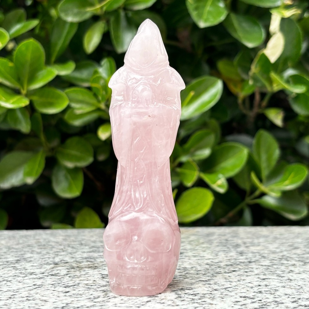 4″ Natural Rose Quartz Death Skull Carved Crystal Skull Halloween Gifts 1x