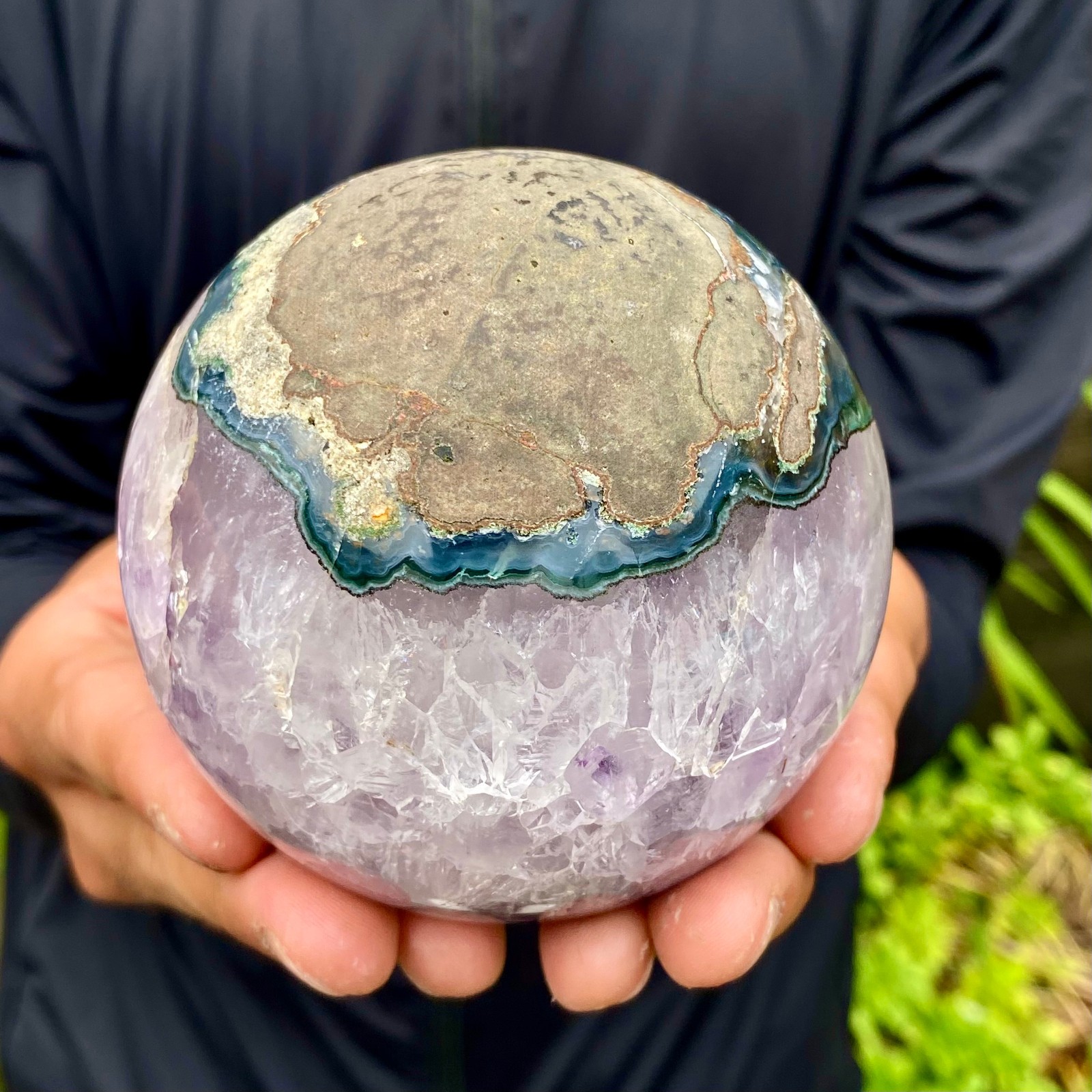 1.92LB Natural Amethyst Agate Ball Quartz Crystal Sphere reiki healing gem