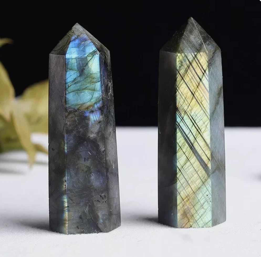 Natural A+ Labradorite Tower Point Hexagon Wand Obelisk Healing Stone Mineral
