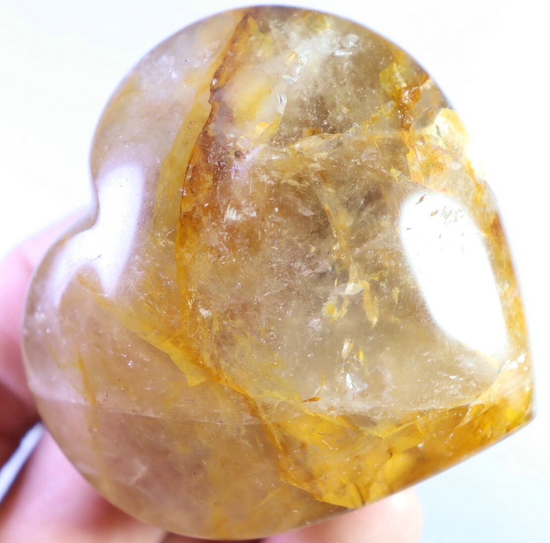133g Natural Yellow Hematoid QUARTZ Crystal Heart Shaped Reiki Stone Healing