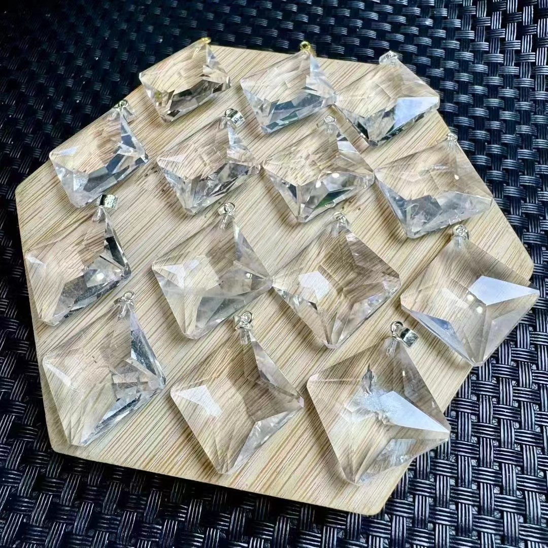 1pc Natural clear crystal rhombus pendant S925 silver reiki healing