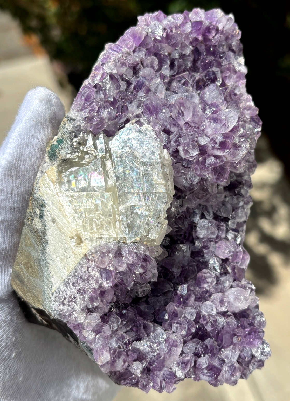 USA SALE 629g/1.38LB AMETHYST with CLEAR CALCITE SPECIMEN FREE STANDING FREEFORM