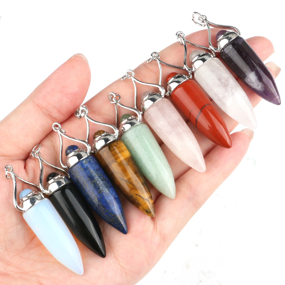 Natural Crystal Point Bullet Cone Chakra Chain Pendulum Stone Dowsing Pendant