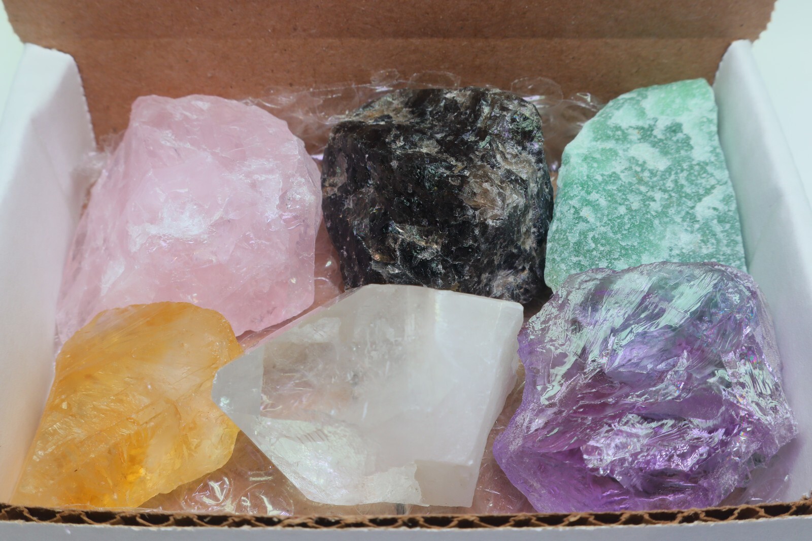 Quartz Collector Box 6 Pc Amethyst Citrine Rose Smokey Clear Aventurine Crystals