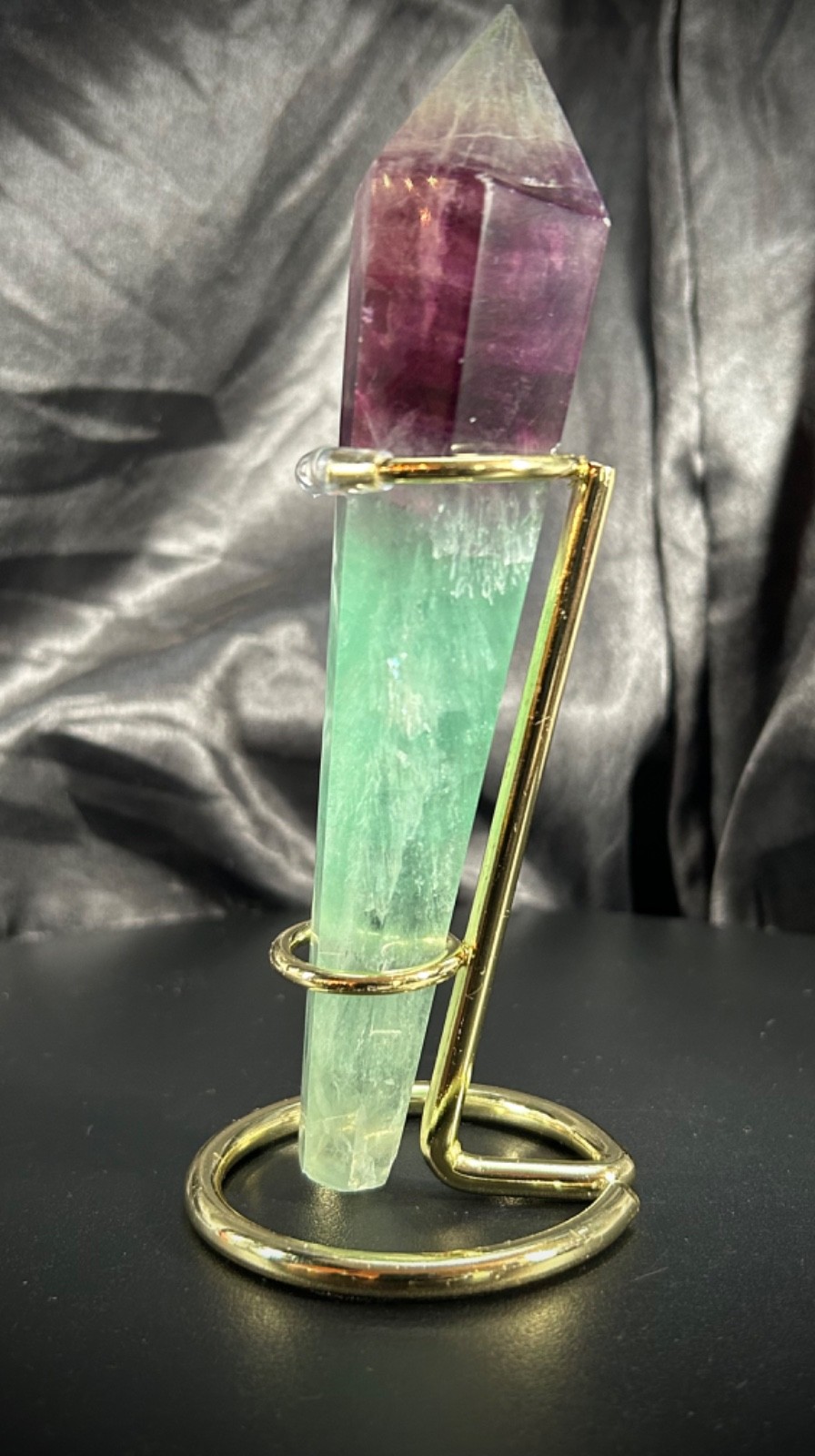 6″ Rainbow Fluorite Wand With Metal Stand 6oz (170 grams)