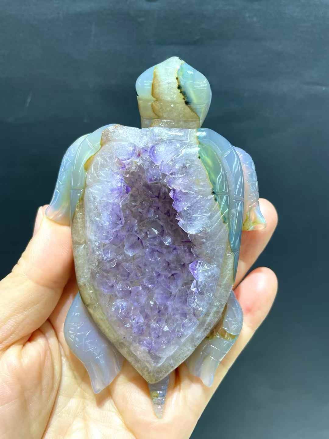 1pc Natural Geode Agate Quartz Carved Sea turtle Crystal Skull Reiki Decor Gift