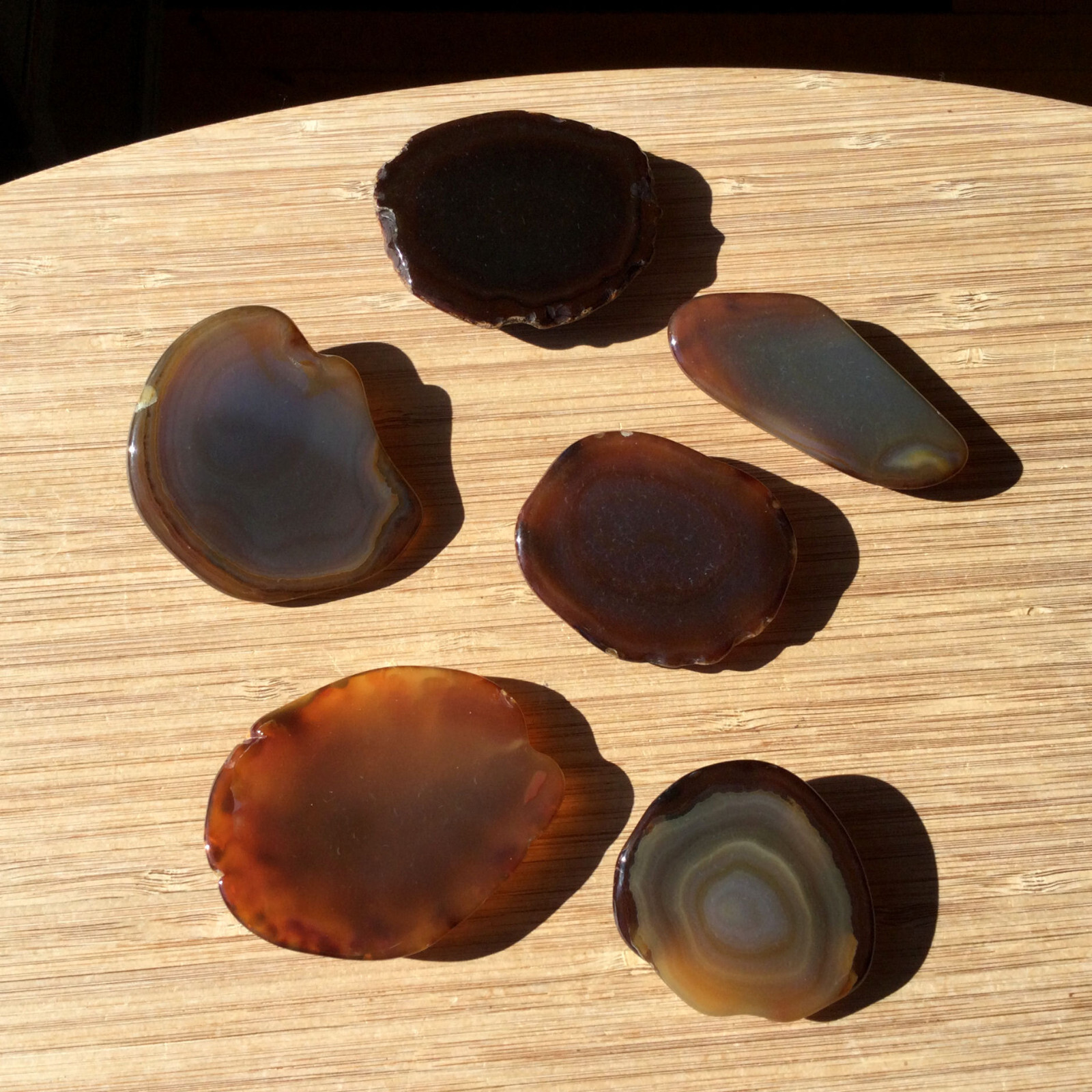 6 Agate Crystal Geode Ends Polished Rocks Display Stones Cut Face Rounded Back
