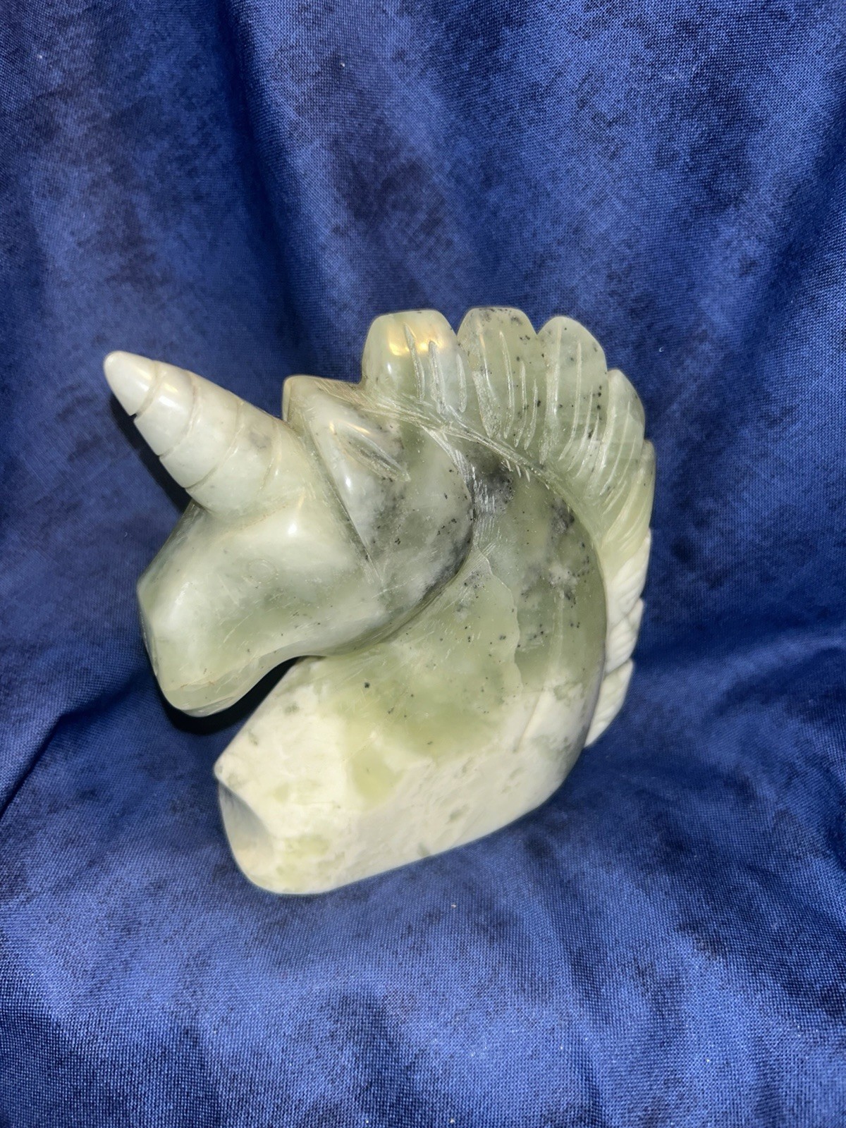 Green and White Jade Hand-Carved Unicorn Figurine