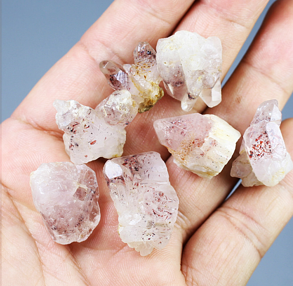 7pcs Natural Red Strawberry Pyramid Quartz Crystal Stone Point Mineral Specimen