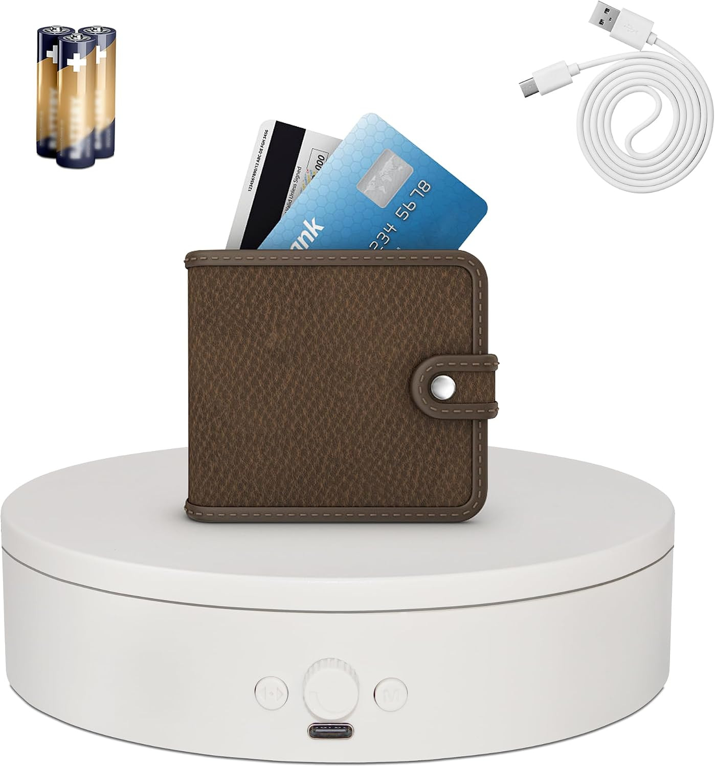 Rotating Display Stand with Type-C Power Cable, Motorized Turntable Adjustable