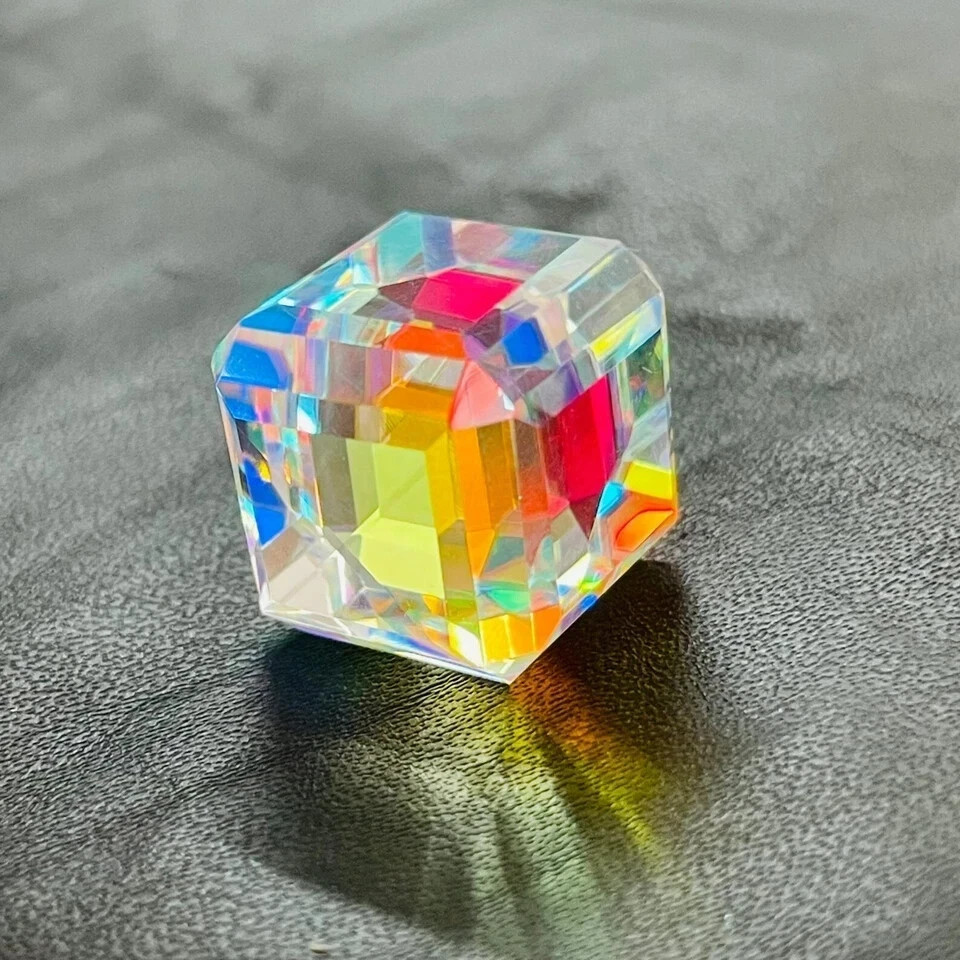 Certified 50 Ct+ Natural Cube Cut Rainbow Color Mystic Topaz Gemstone