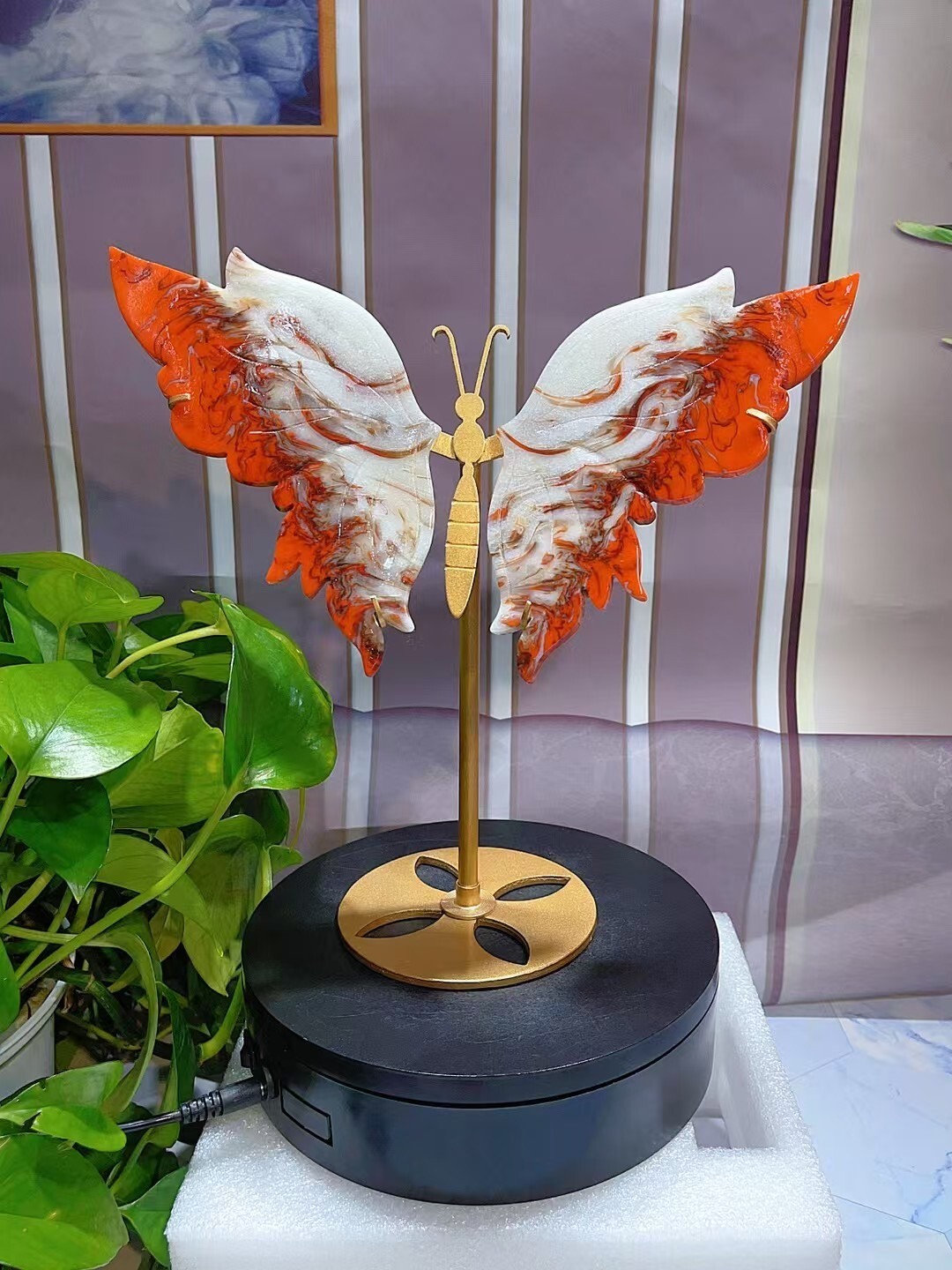 1pc Natural Volcanic agate butterfly wings Crystal wings carving Home decoration