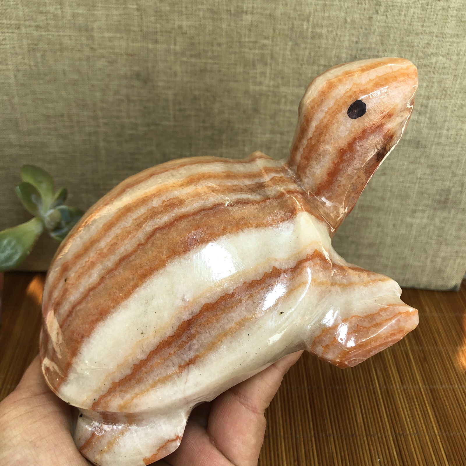 1.1kg Rare Natural Meat Pork Stone hand Carving Turtle specimen 155mm g5110