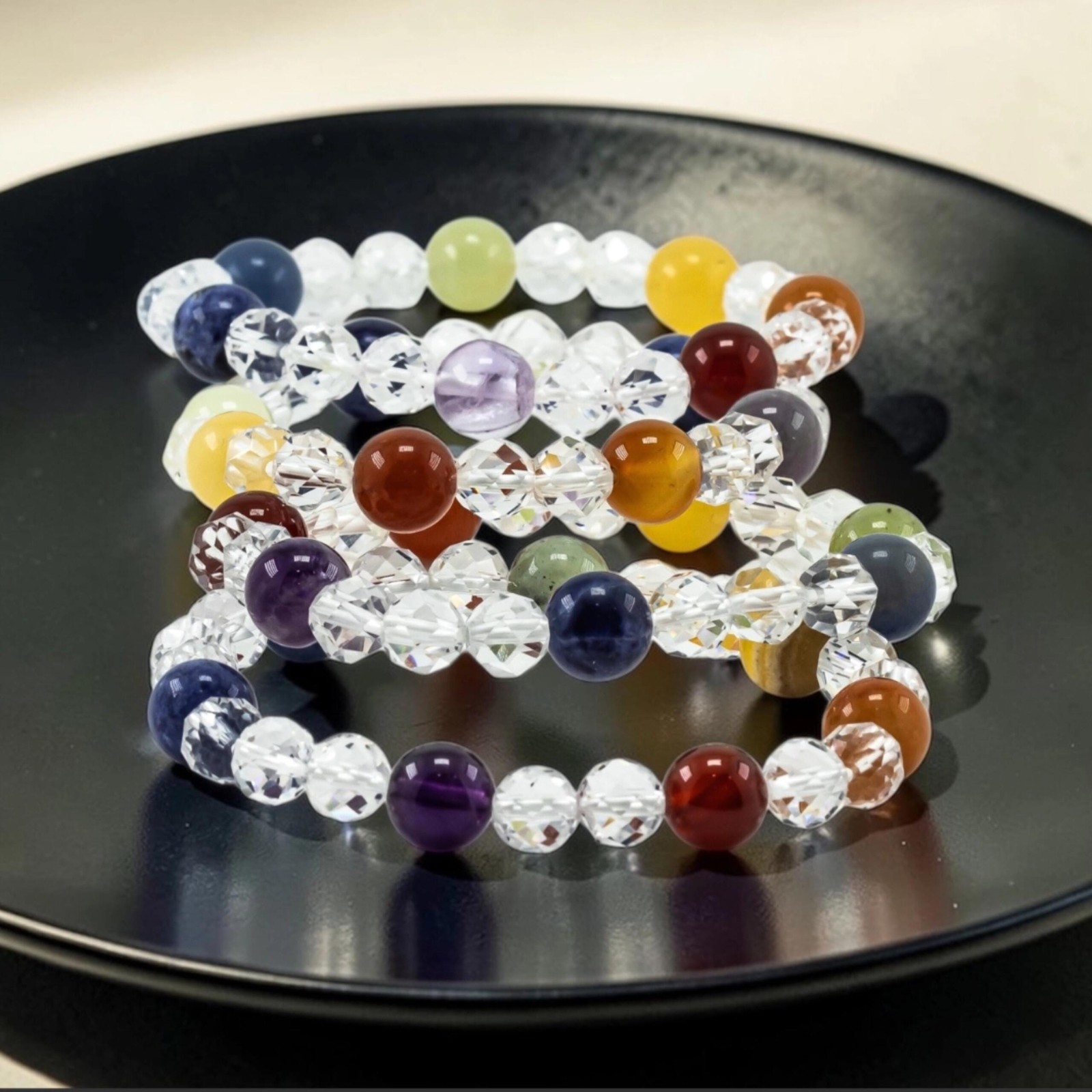 7 chakras bracelet faceted clear quartz cystal bracelet seven chakra stones 8mm